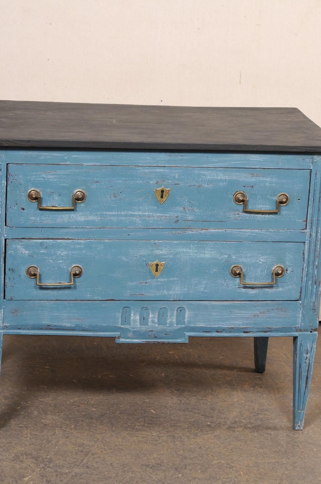 Italian Raised Two-Drawer Raised Chest in Custom Blue Finish w/Black Top For Sale 8