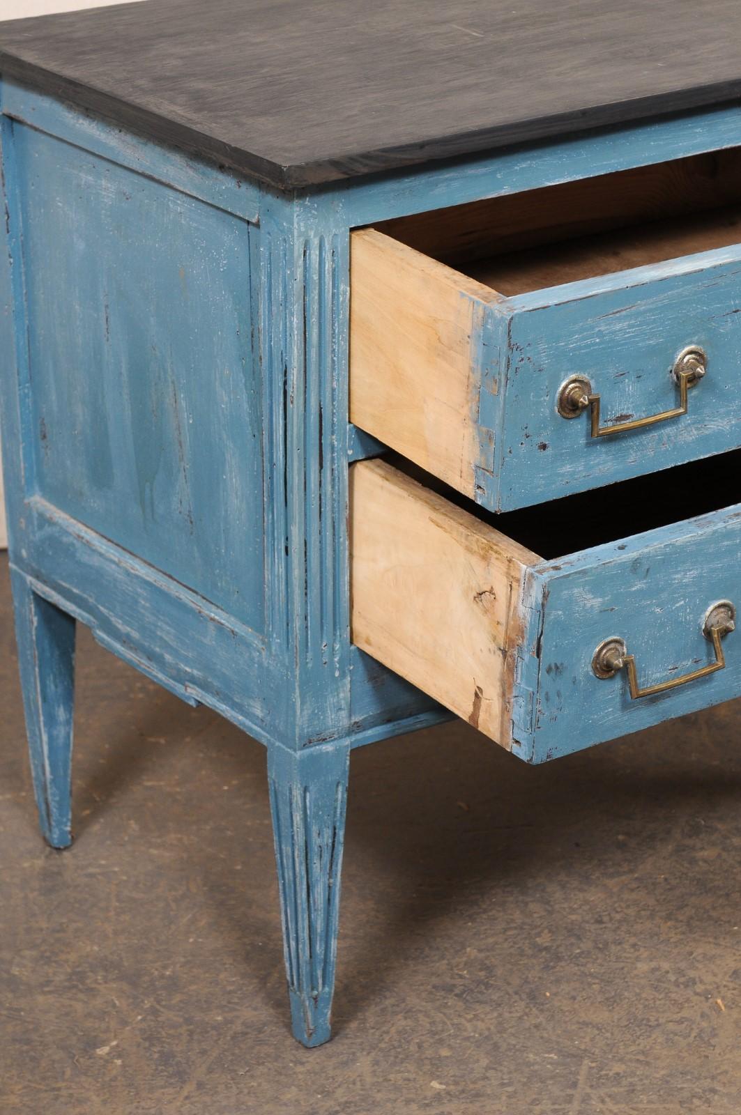 20th Century Italian Raised Two-Drawer Raised Chest in Custom Blue Finish w/Black Top For Sale