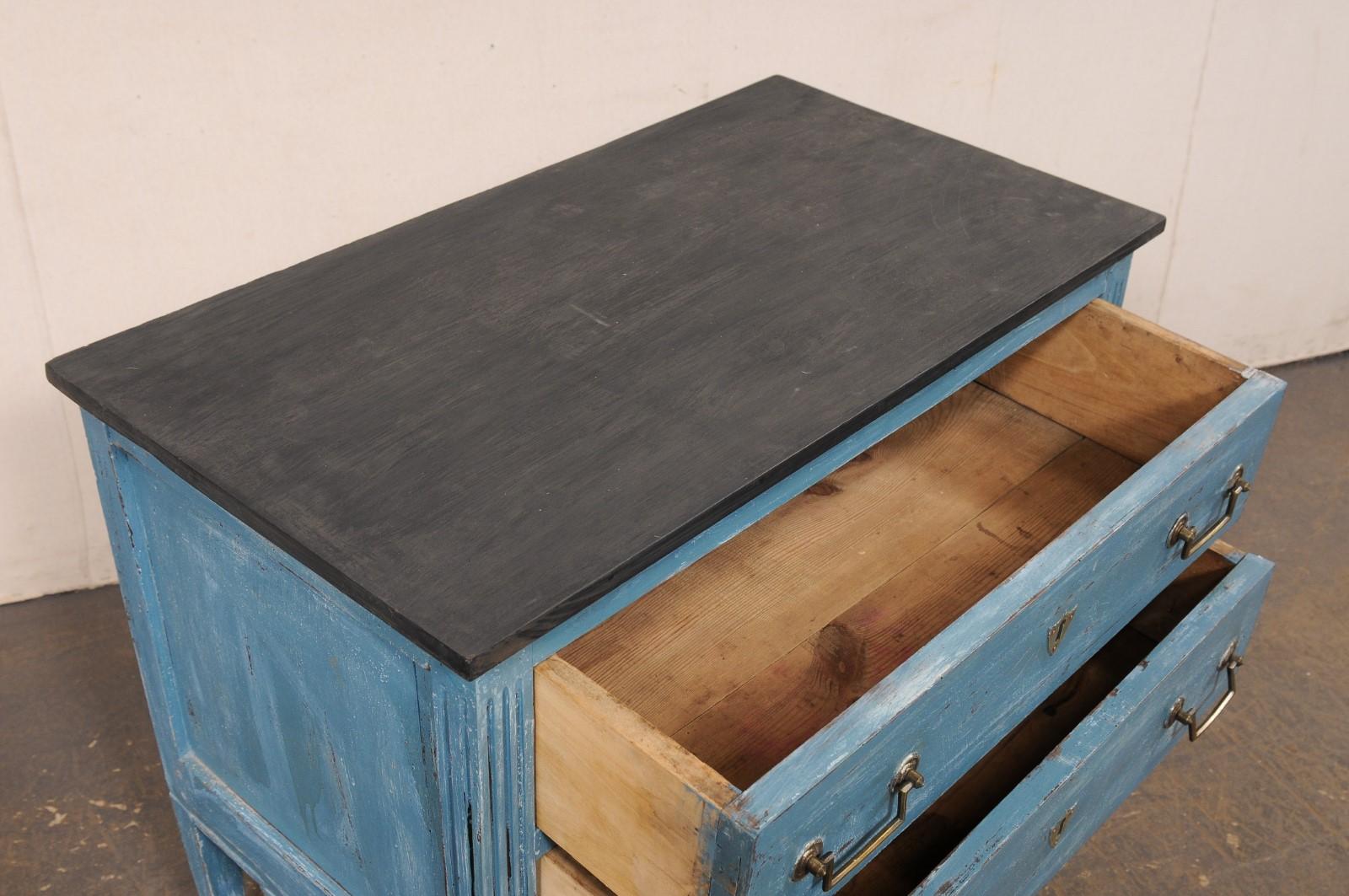 Wood Italian Raised Two-Drawer Raised Chest in Custom Blue Finish w/Black Top For Sale