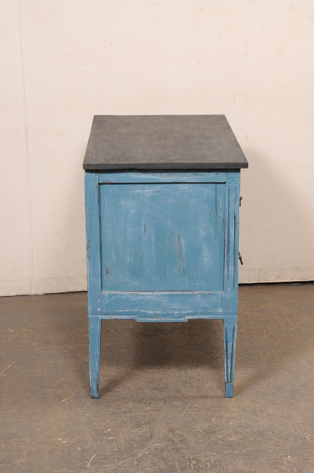 Italian Raised Two-Drawer Raised Chest in Custom Blue Finish w/Black Top For Sale 1