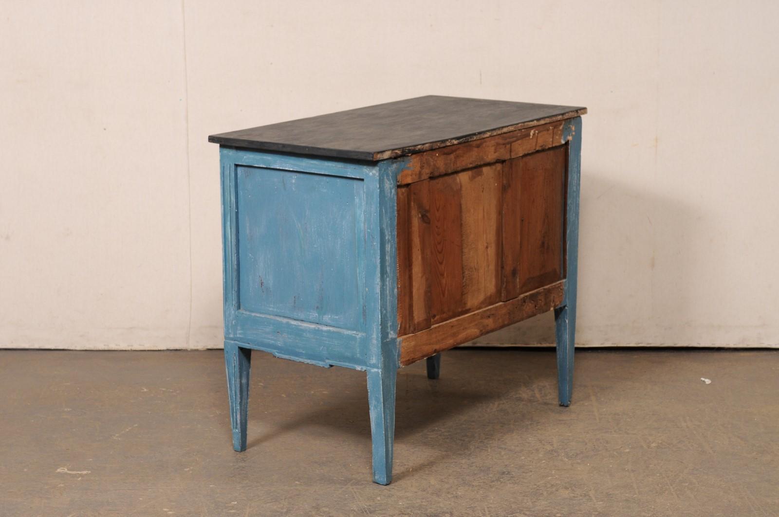 Italian Raised Two-Drawer Raised Chest in Custom Blue Finish w/Black Top For Sale 4