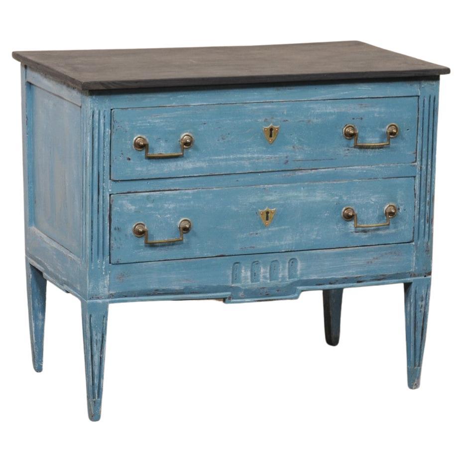 Italian Raised Two-Drawer Raised Chest in Custom Blue Finish w/Black Top
