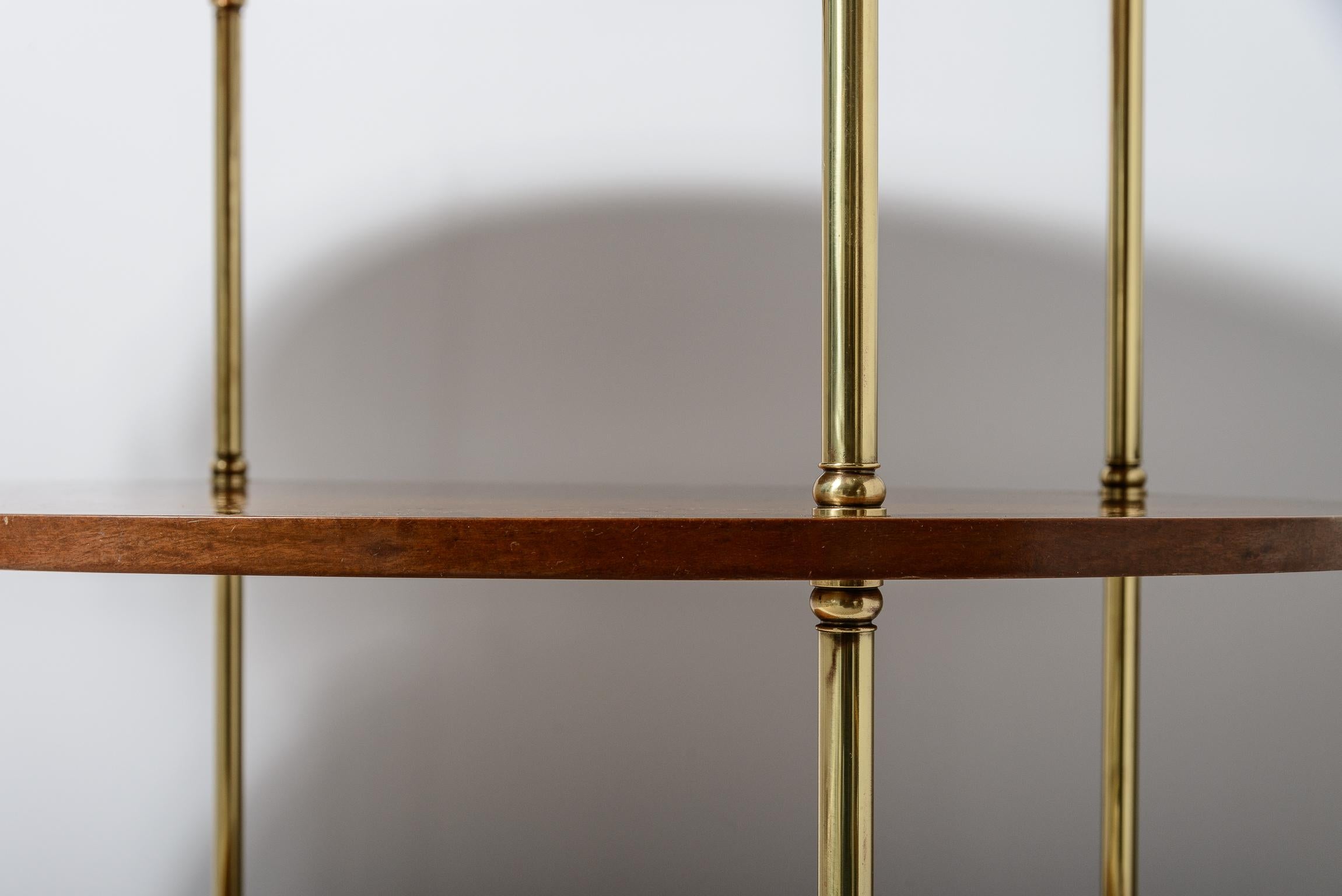 Italian Rare  Three Tier Oval End Table on Casters in Burl Wood & Brass For Sale 10