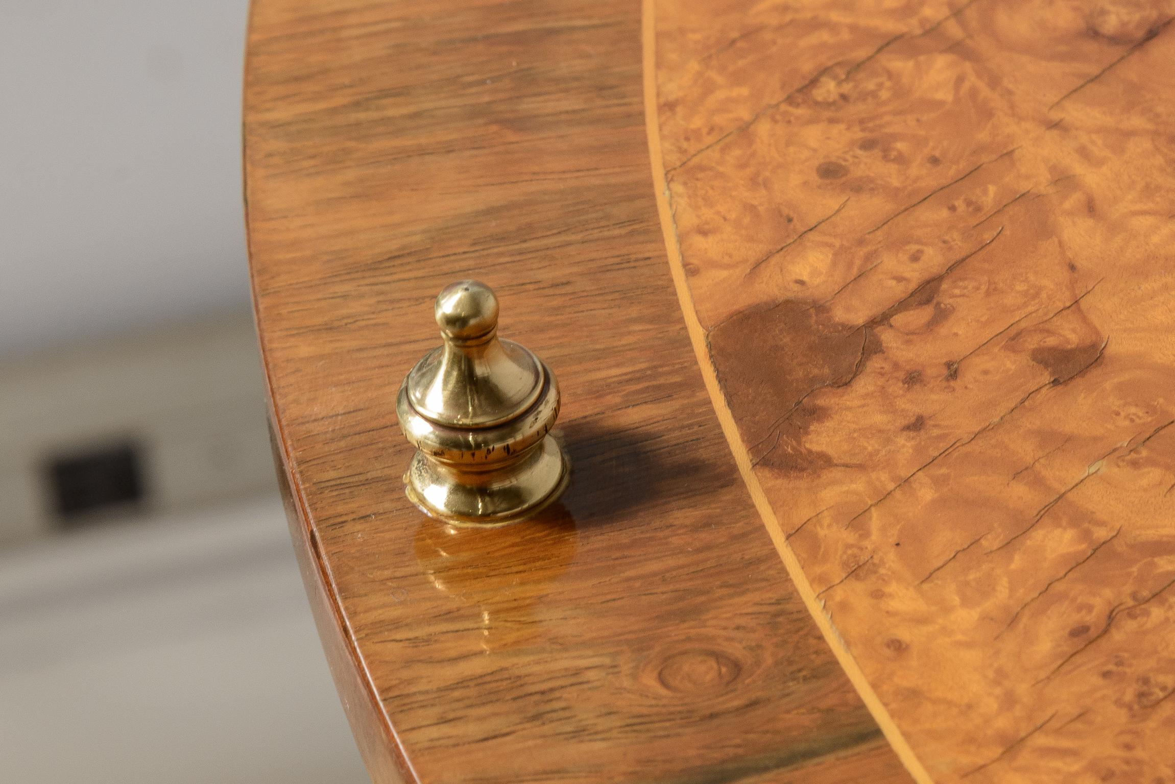 Hollywood Regency Italian Rare  Three Tier Oval End Table on Casters in Burl Wood & Brass For Sale