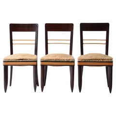 Italian rationalism dark polished chairs with blond maple band