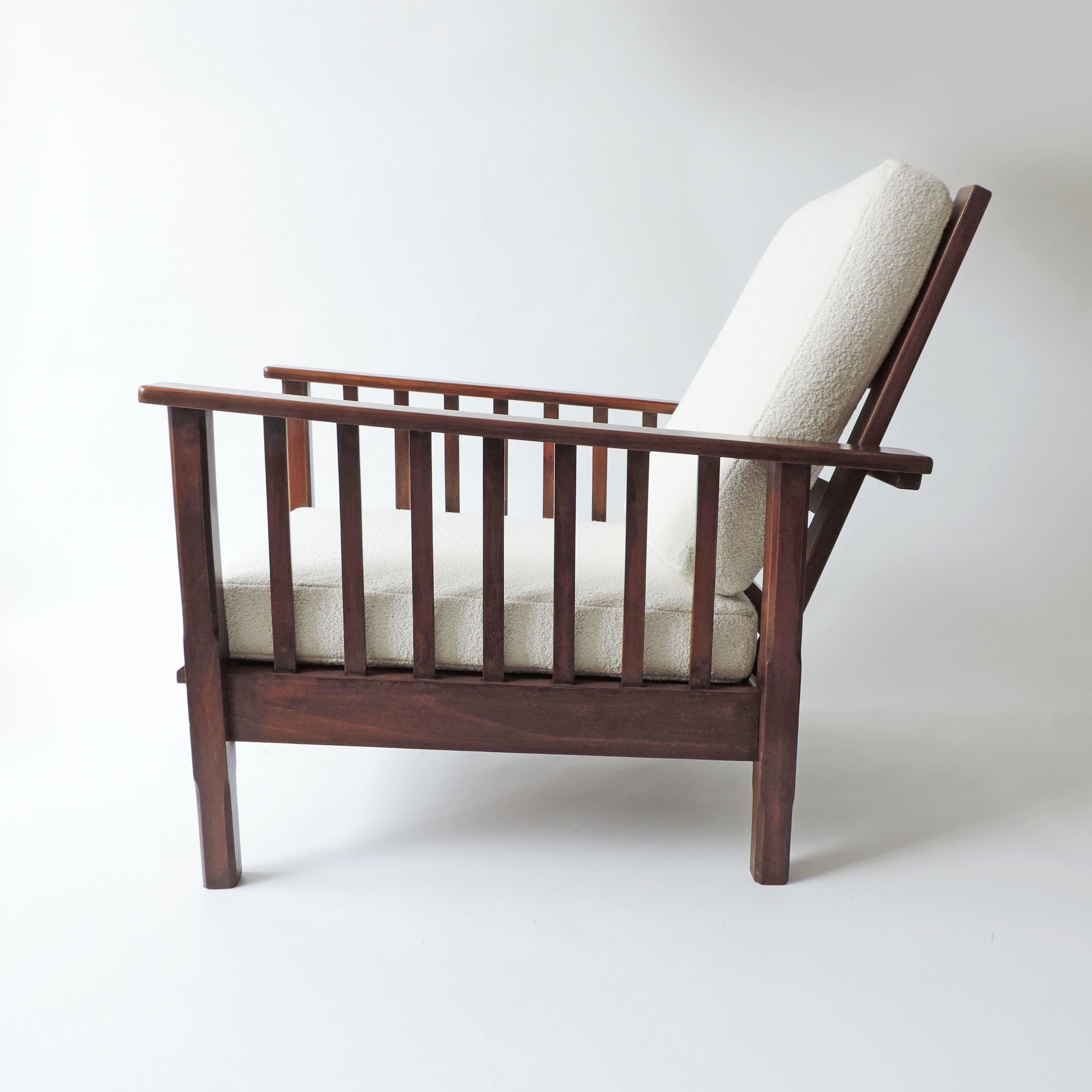 Italian Rationalist Adjustable Wooden Lounge Chair, Italy 1940s For Sale 4
