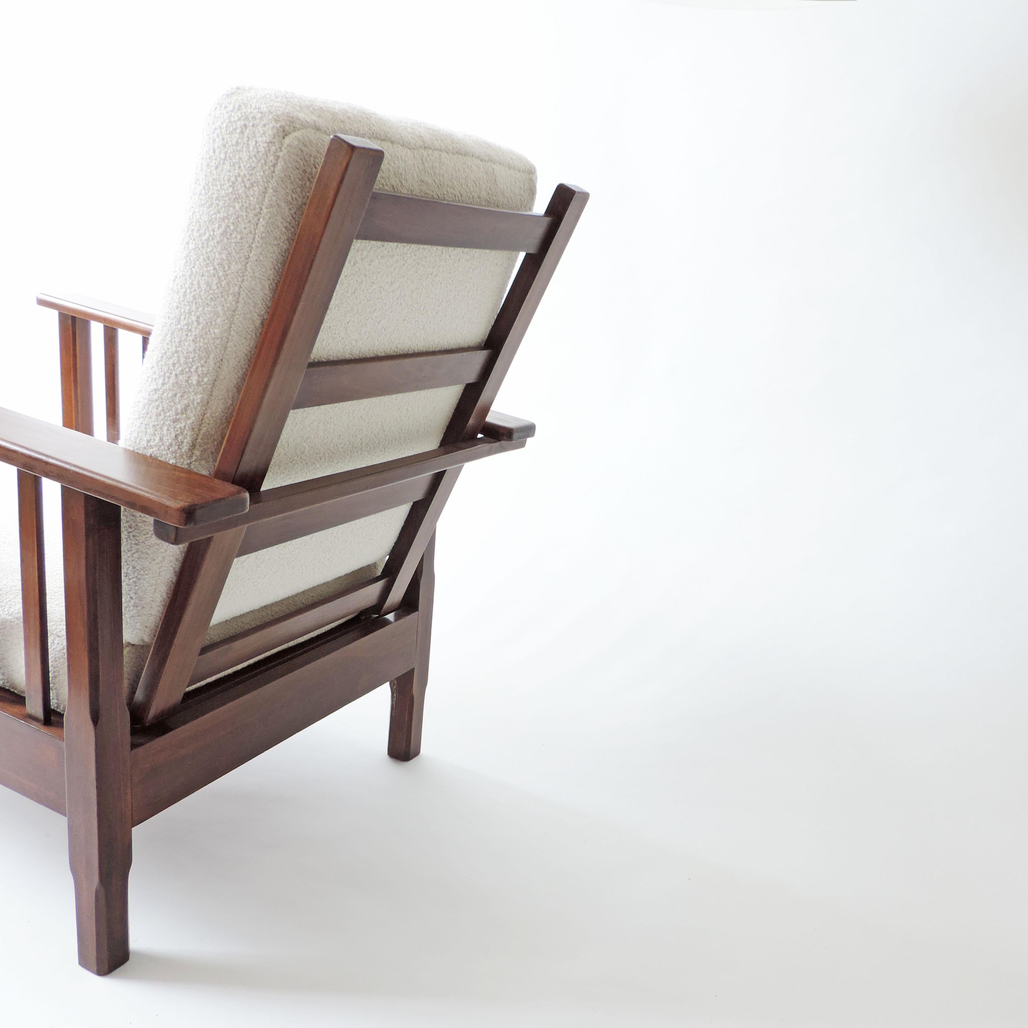 Italian Rationalist Adjustable Wooden Lounge Chair, Italy 1940s For Sale 6