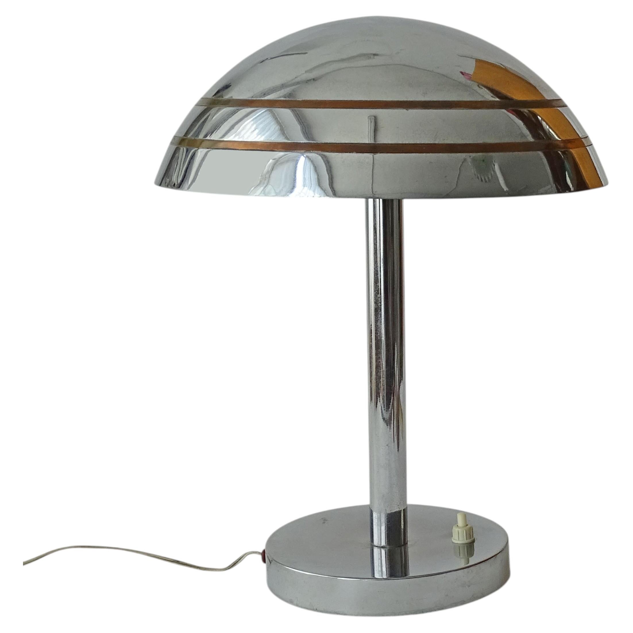 Italian Rationalist Art Deco Table Lamp in Chrome and Copper, 1930s