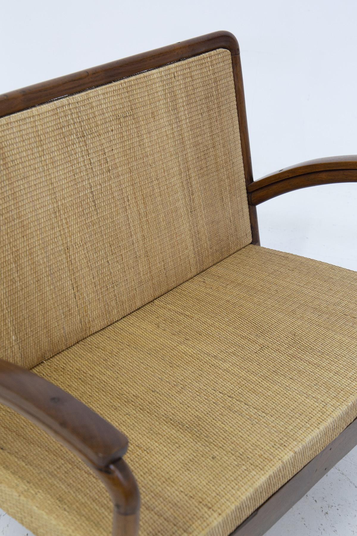 Italian Rationalist Loveseat in Wood and Rattan For Sale 6