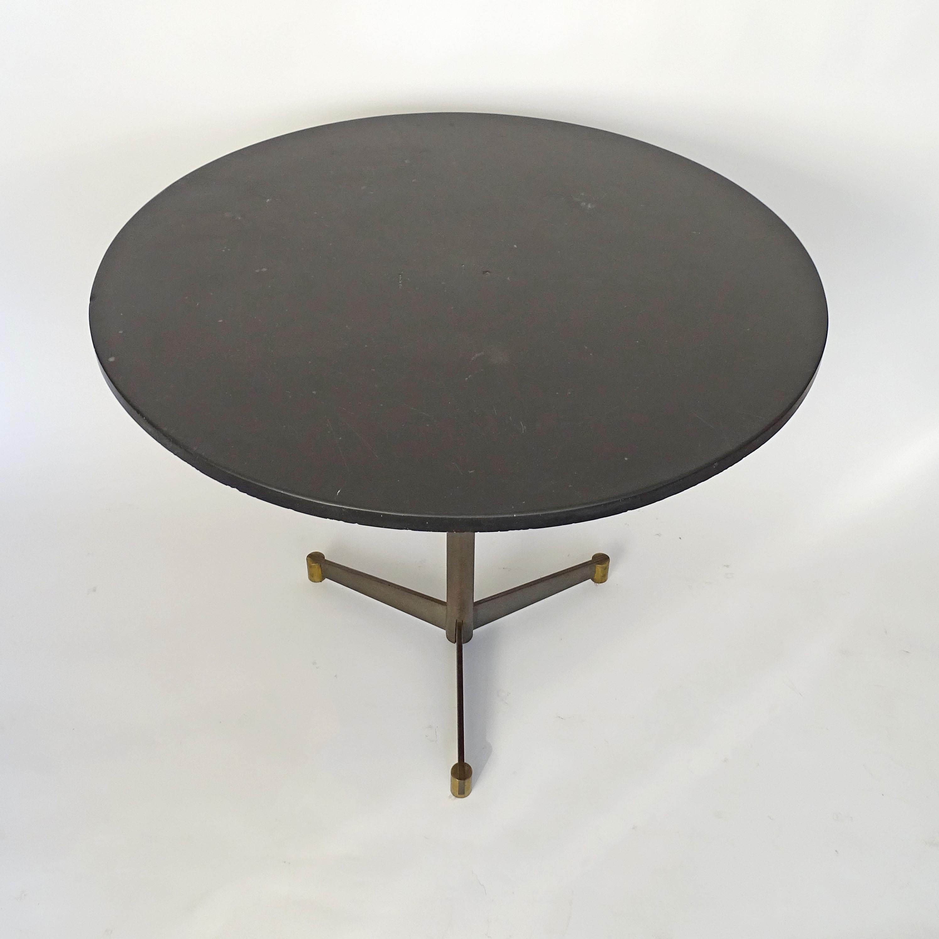 Mid-Century Modern Italian Rationalist round dining table in Brass, Iron and Slate 
