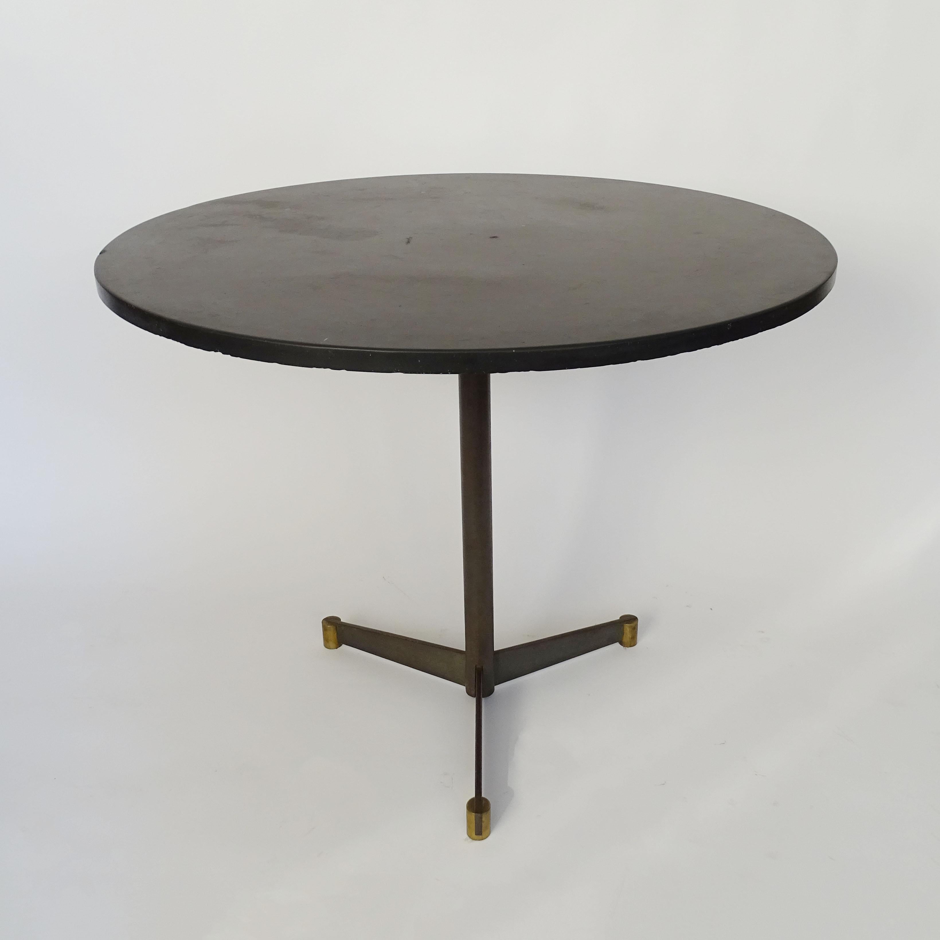 Italian Rationalist round dining table in Brass, Iron and Slate  2