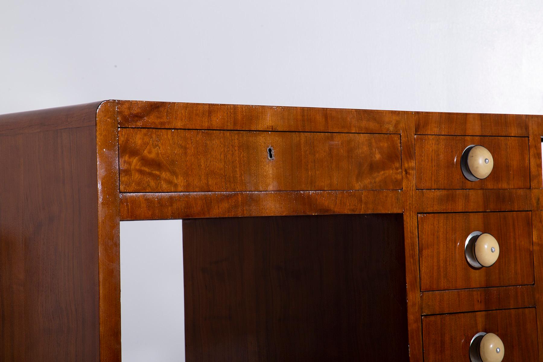 Italian rationalist wood and aluminium metal desk For Sale 4