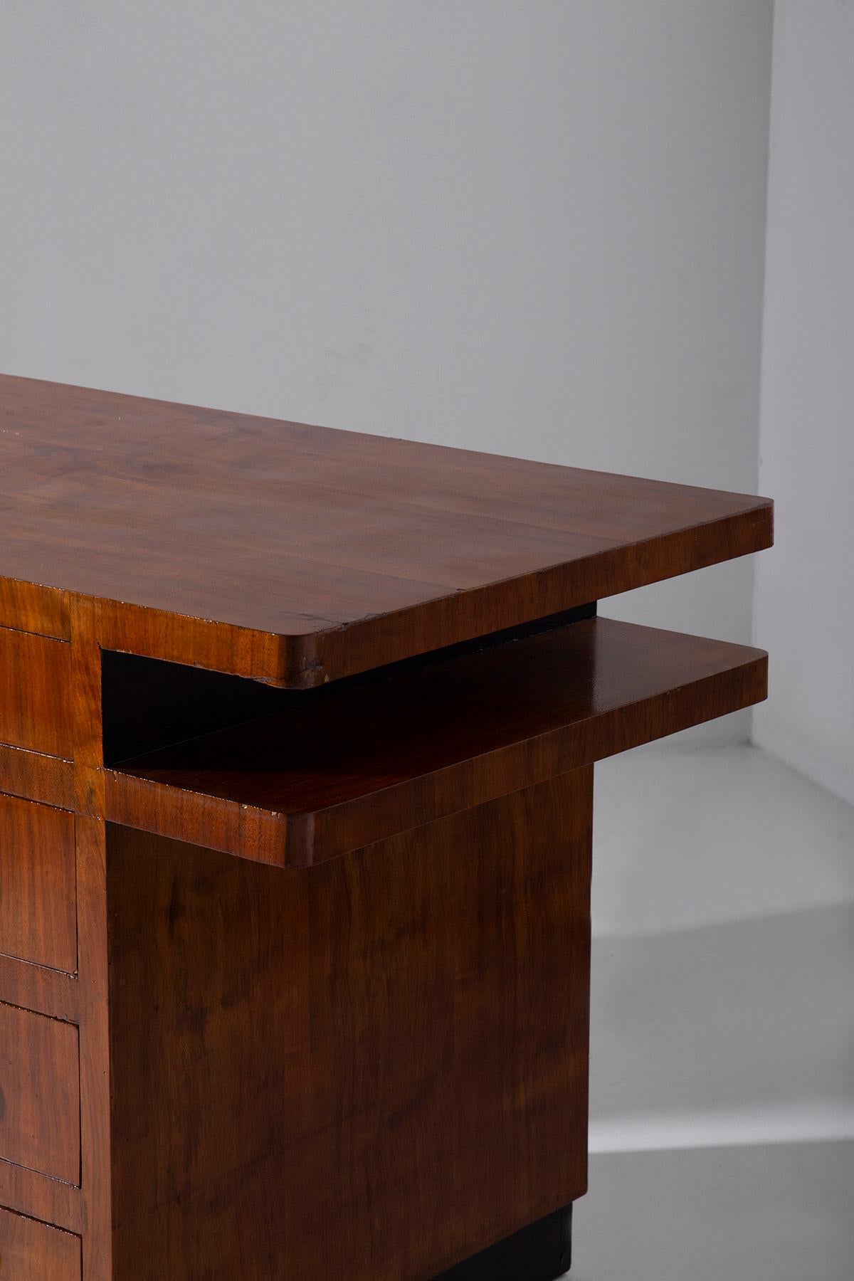 Art Deco Italian rationalist wood and aluminium metal desk For Sale