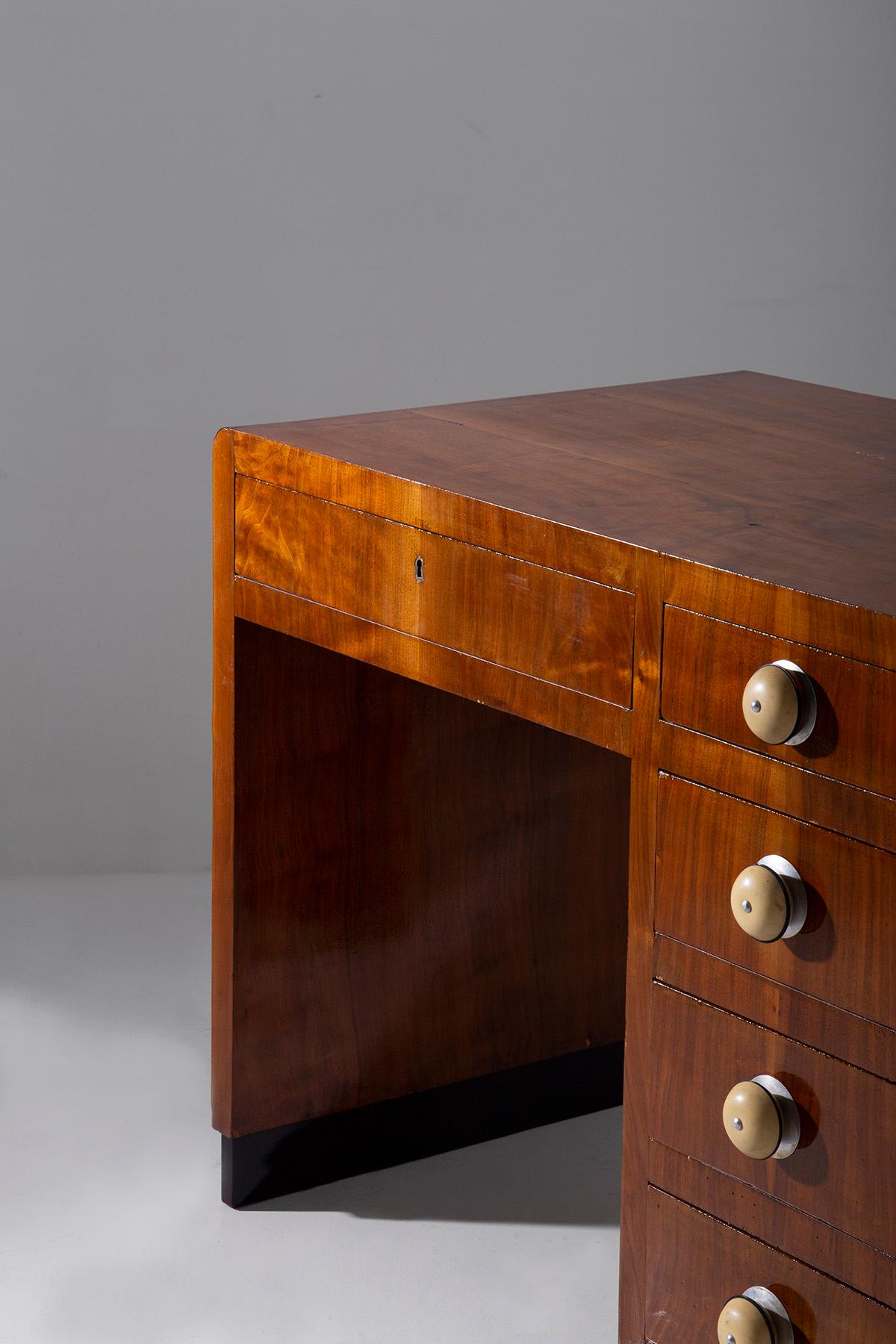 Mid-20th Century Italian rationalist wood and aluminium metal desk For Sale