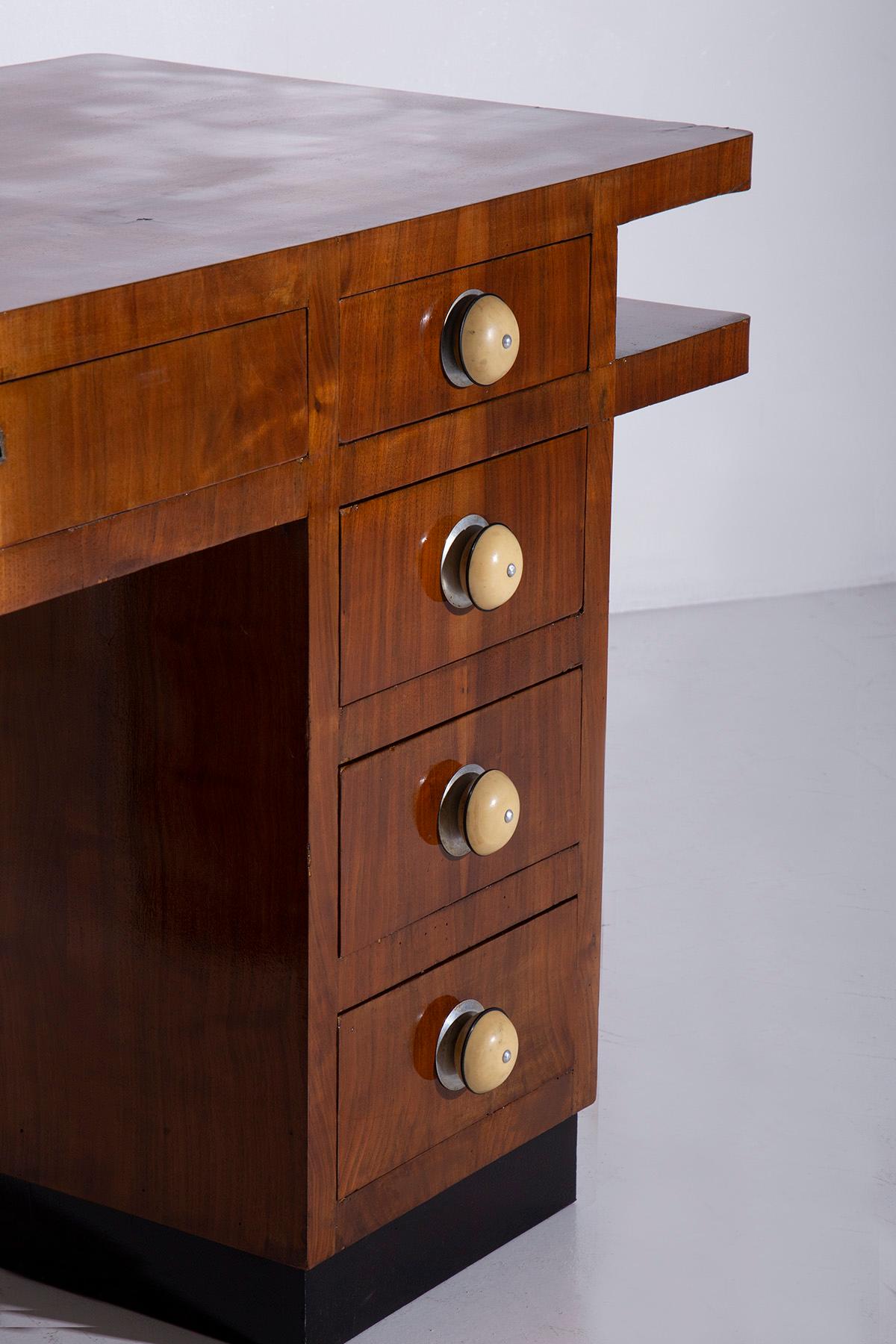 Italian rationalist wood and aluminium metal desk For Sale 1