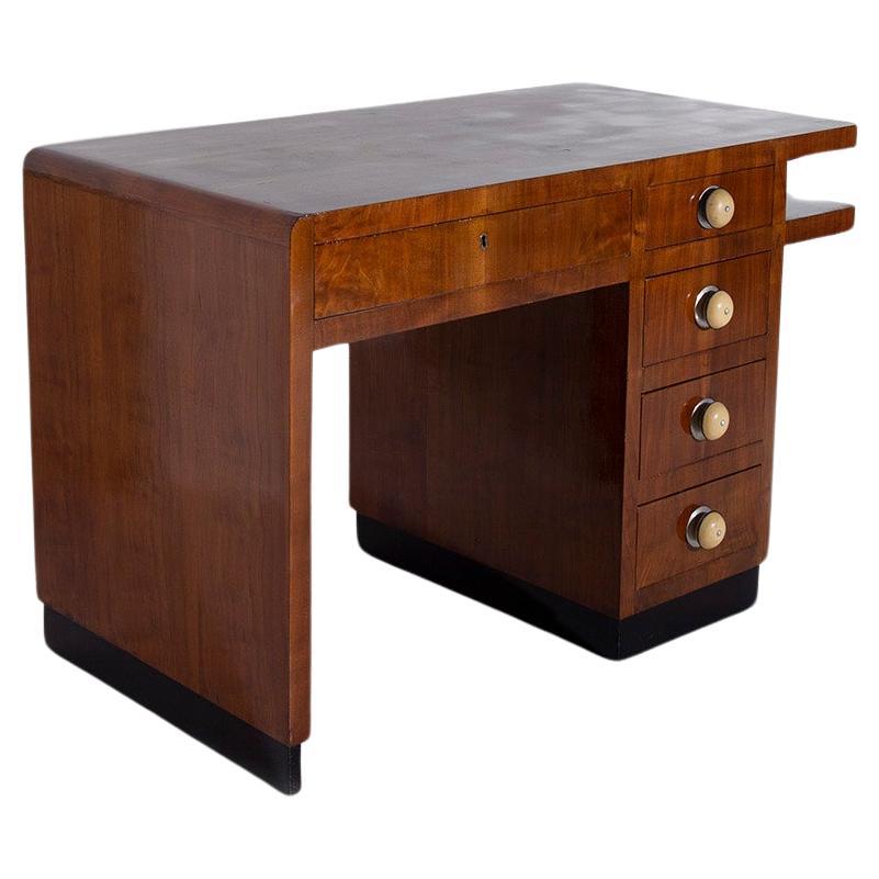 Italian rationalist wood and aluminium metal desk For Sale