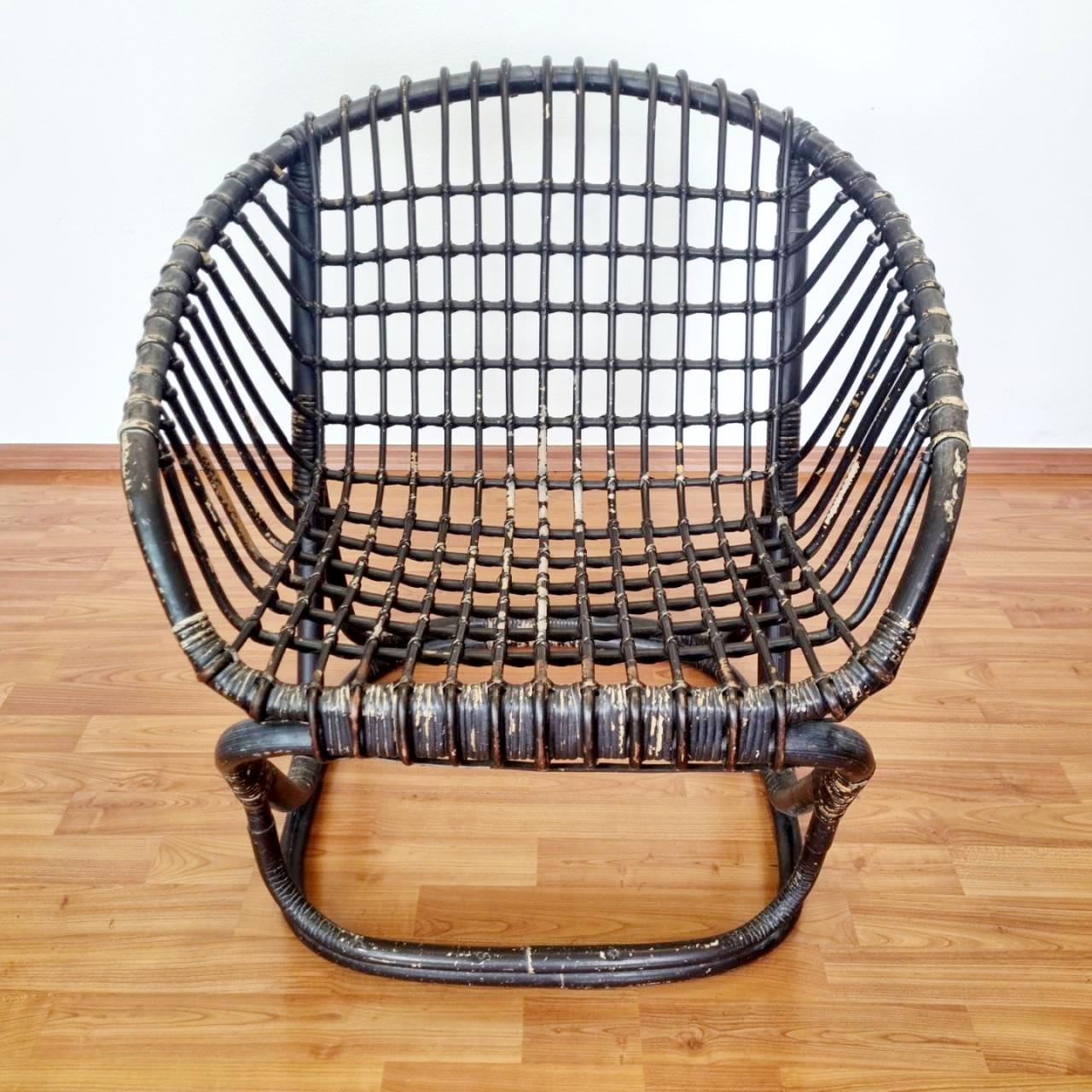 Italian Rattan and Bamboo Armchair by Tito Agnoli for Bonacina. Italy 60s en venta 3