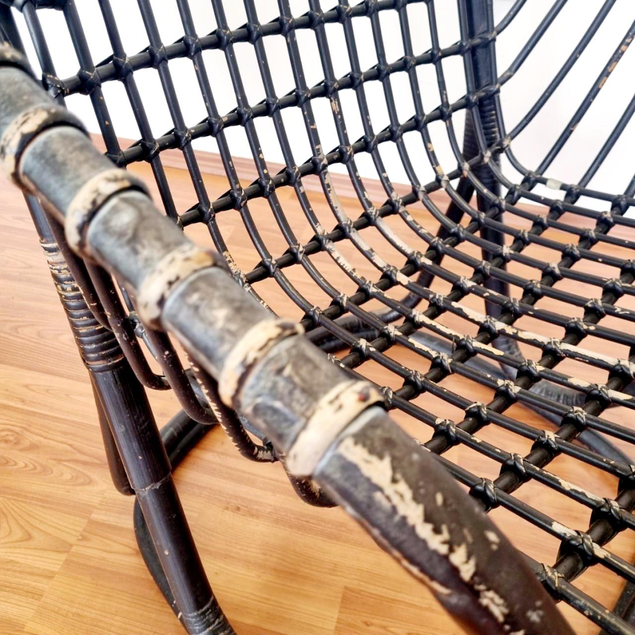 Italian Rattan and Bamboo Armchair by Tito Agnoli for Bonacina. Italy 60s en venta 5