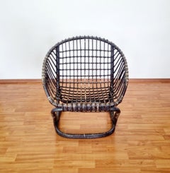 Italian Rattan and Bamboo Armchair by Tito Agnoli for Bonacina. Italy 60s