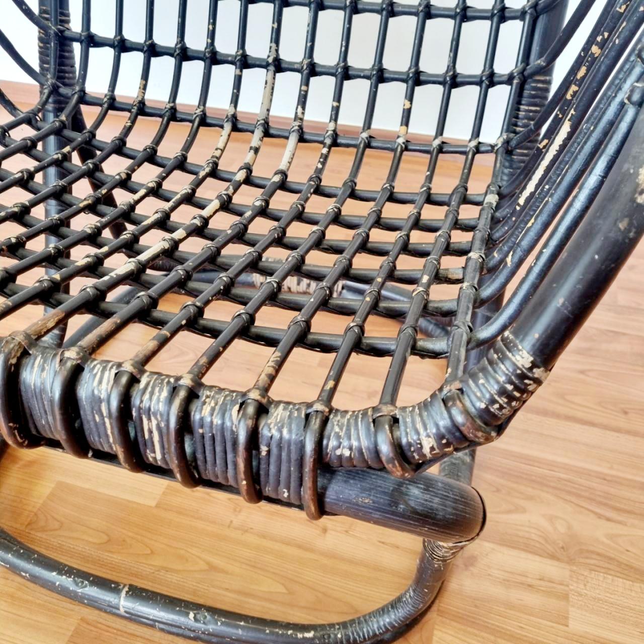 Italian Rattan and Bamboo Armchair by Tito Agnoli for Bonacina. Italy 60s en venta 2