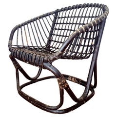 Italian Rattan and Bamboo Armchair by Tito Agnoli for Bonacina. Italy 60s