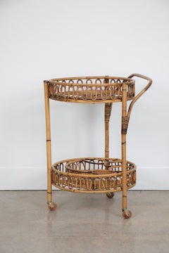 Italian Rattan and Bamboo Bar Cart