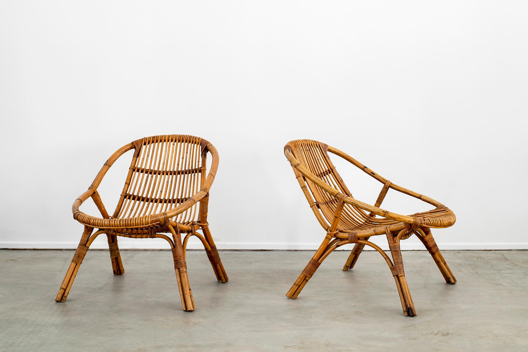 Mid-20th Century Italian Rattan and Bamboo Chairs