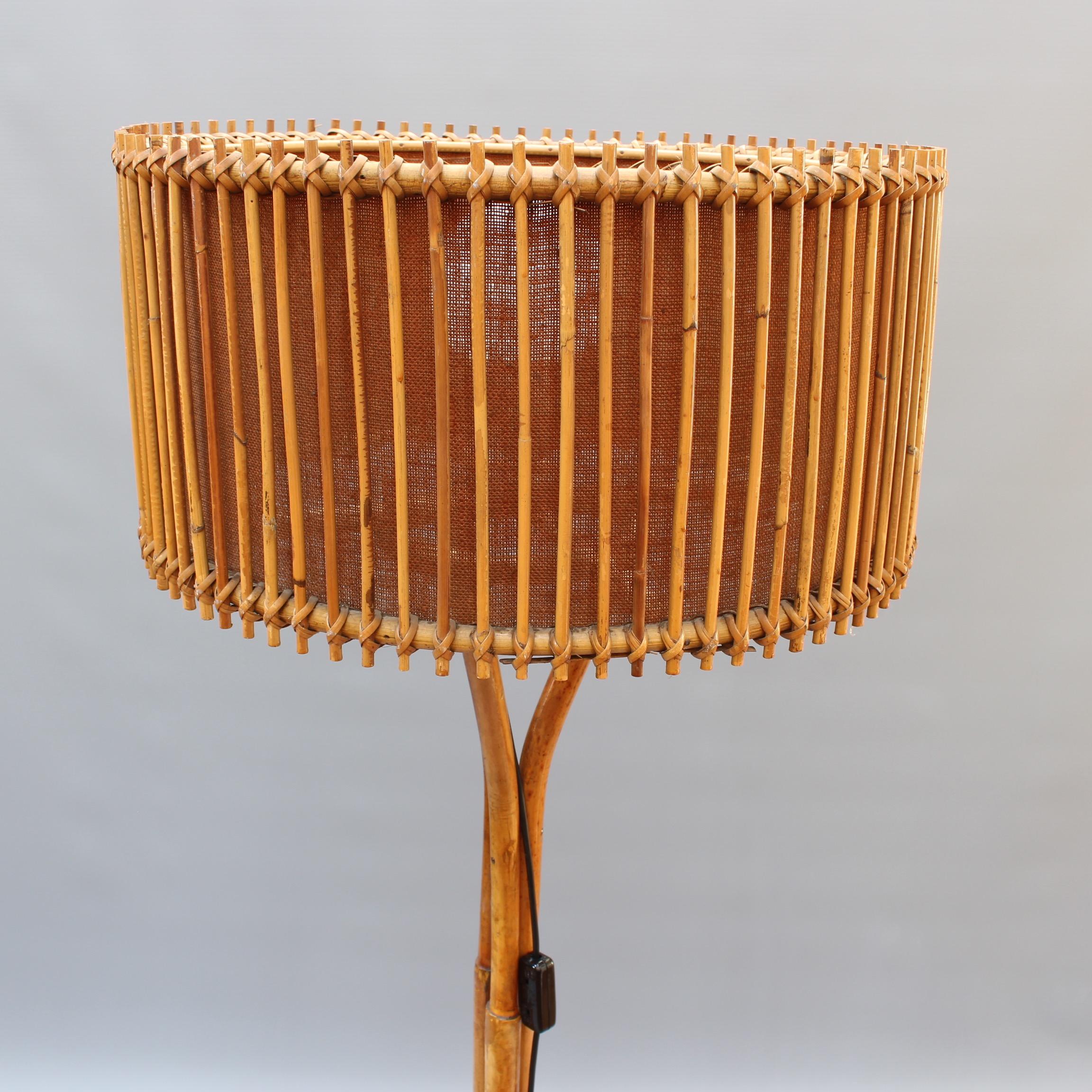 Mid-Century Modern Italian Rattan and Bamboo Floor Lamp, circa 1960s