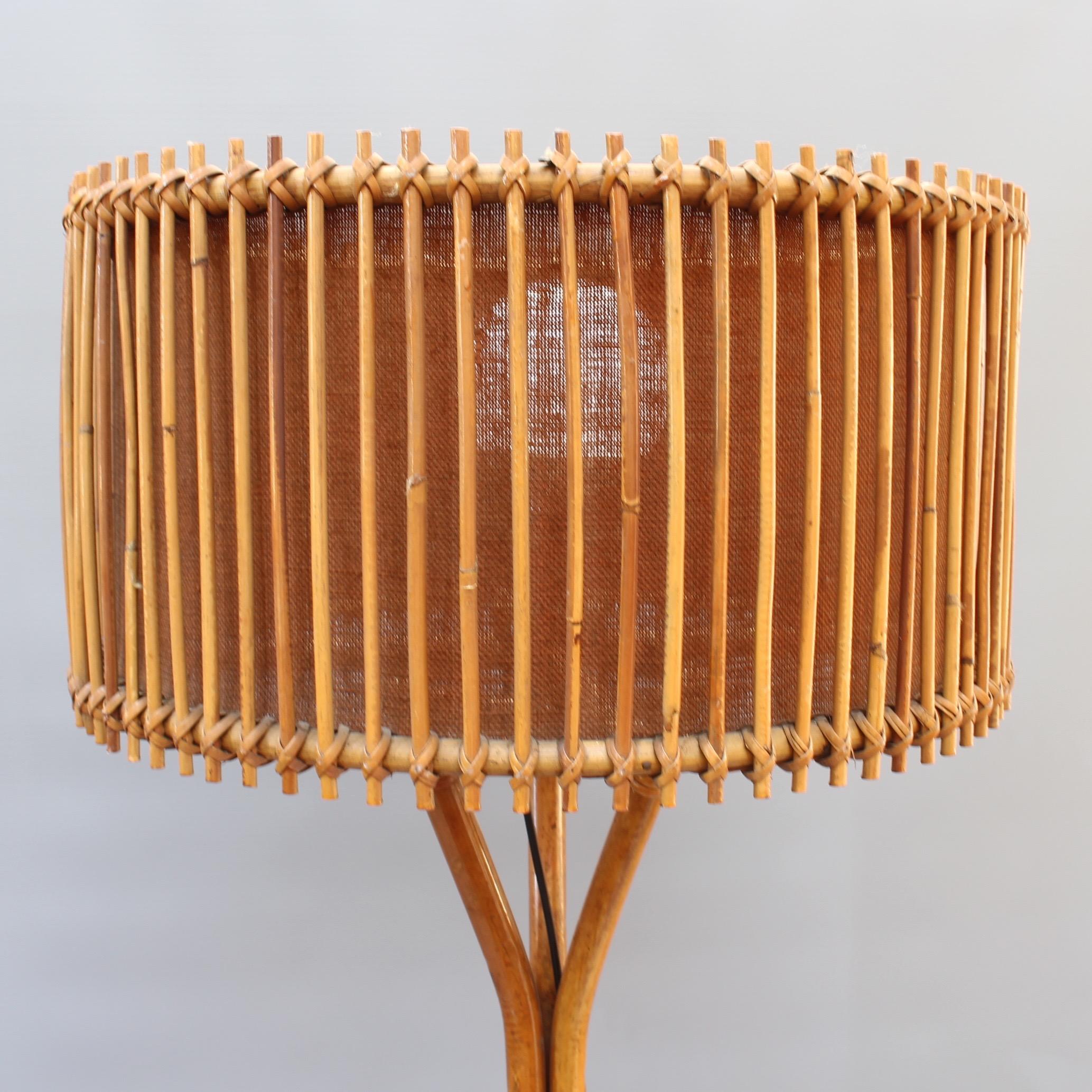 Italian Rattan and Bamboo Floor Lamp, circa 1960s 1