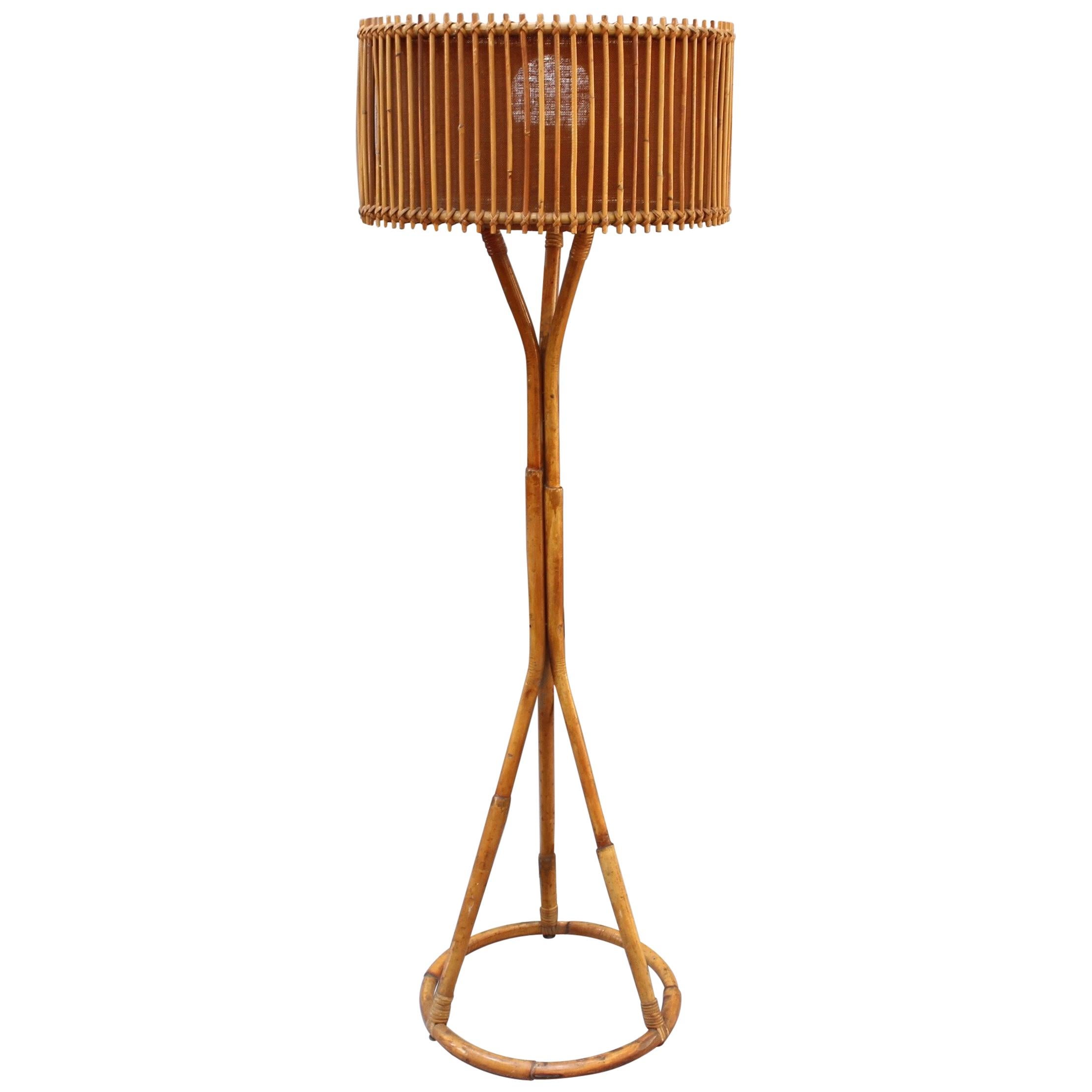 Italian Rattan and Bamboo Floor Lamp, circa 1960s