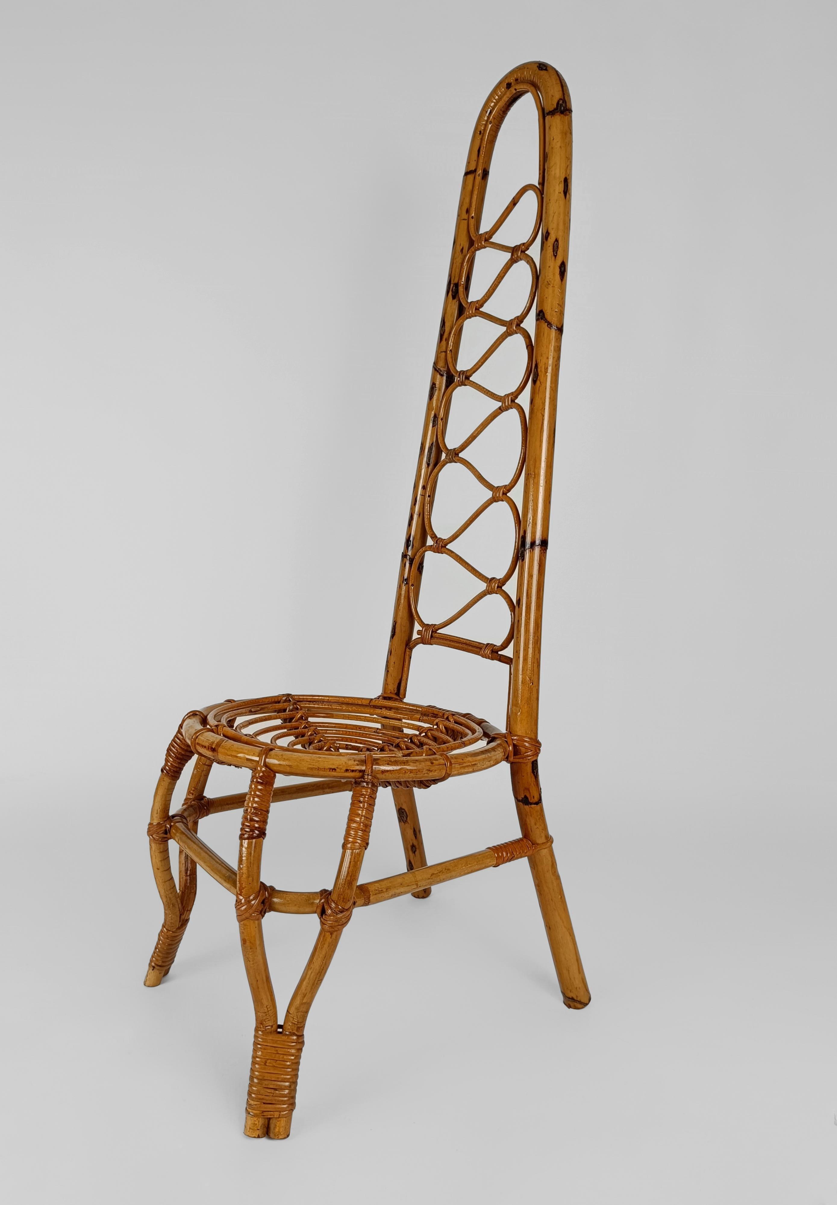 Italian Rattan and Bamboo High Back Chair attributable to Vittorio Bonacina 1960 6