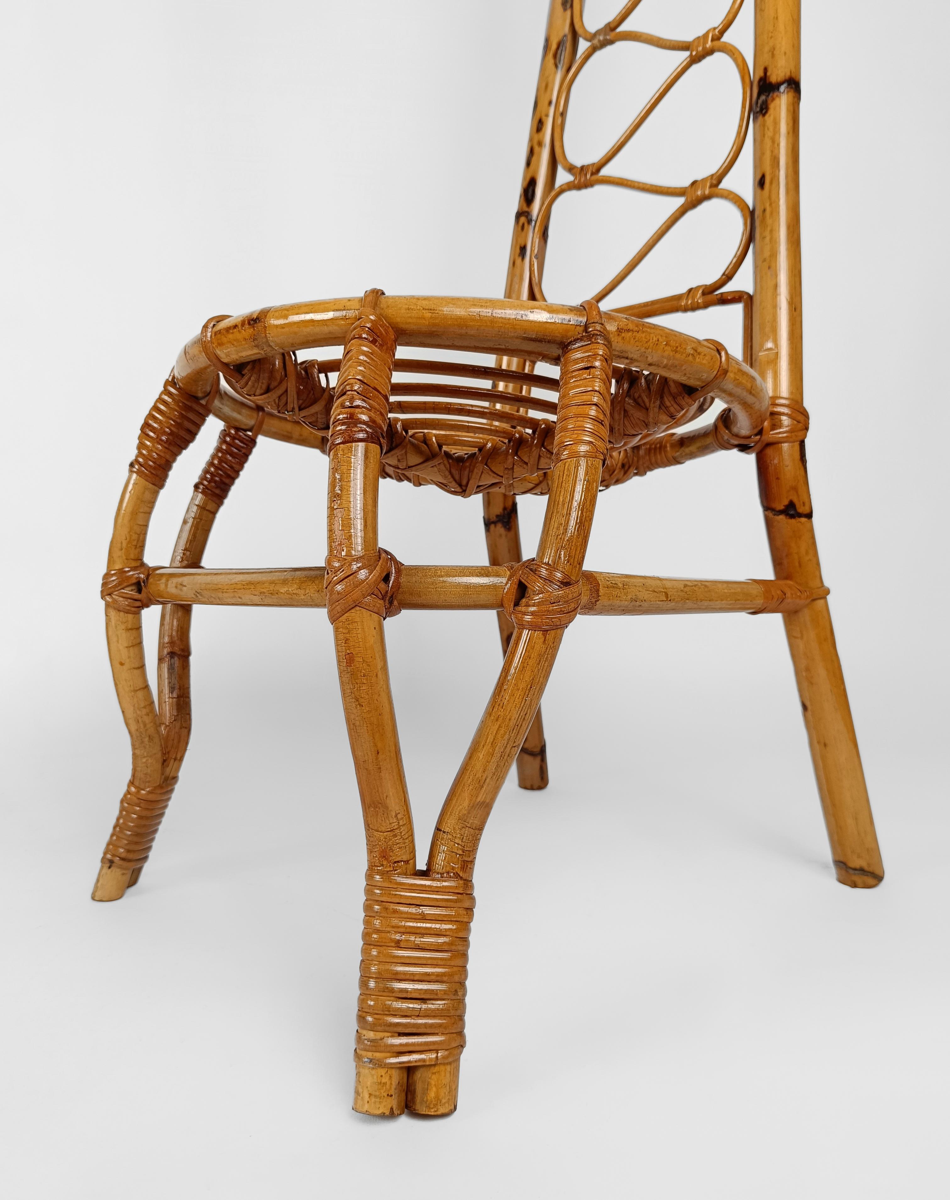 Italian Rattan and Bamboo High Back Chair attributable to Vittorio Bonacina 1960 9