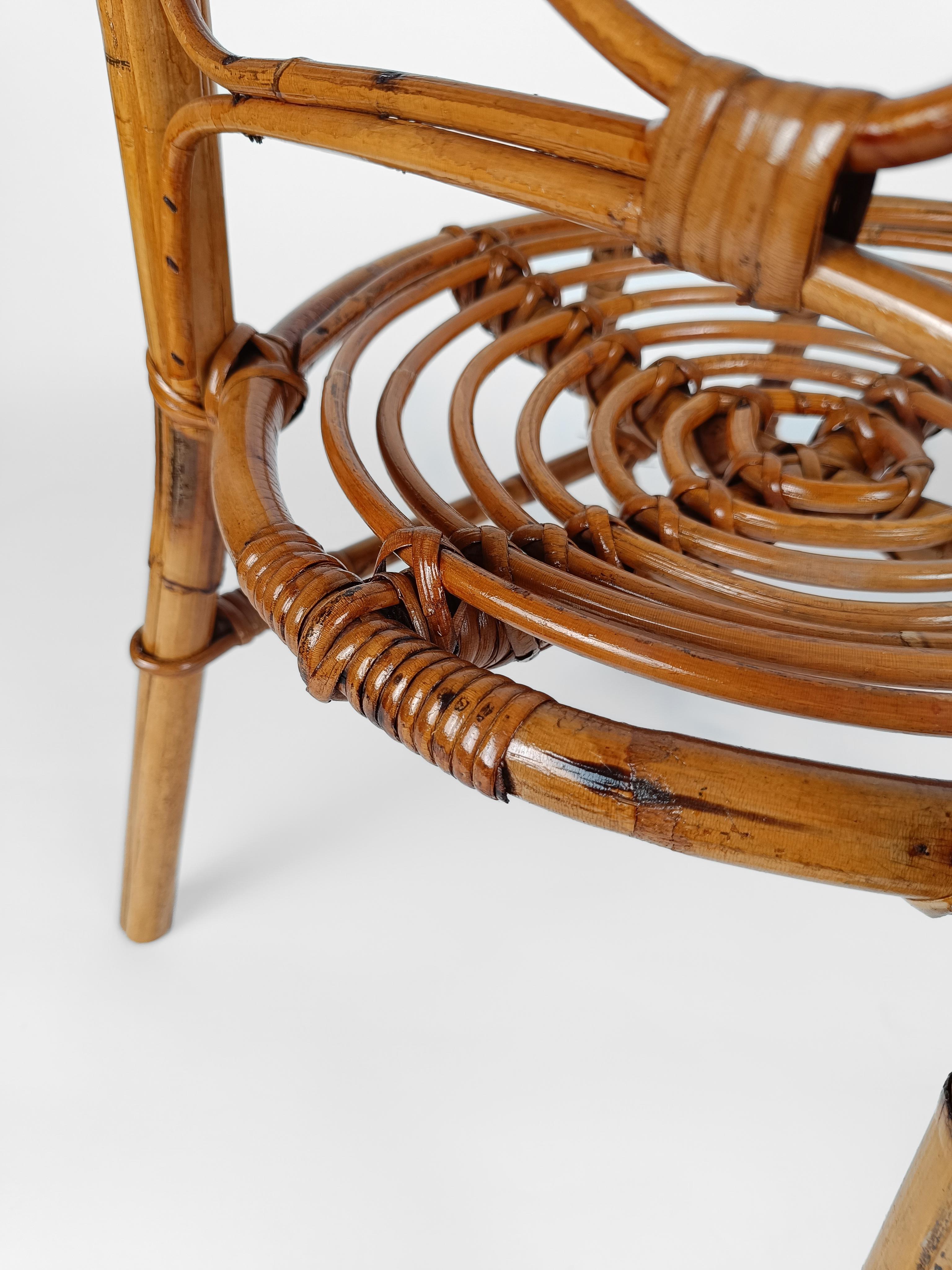 Italian Rattan and Bamboo High Back Chair attributable to Vittorio Bonacina 1960 11