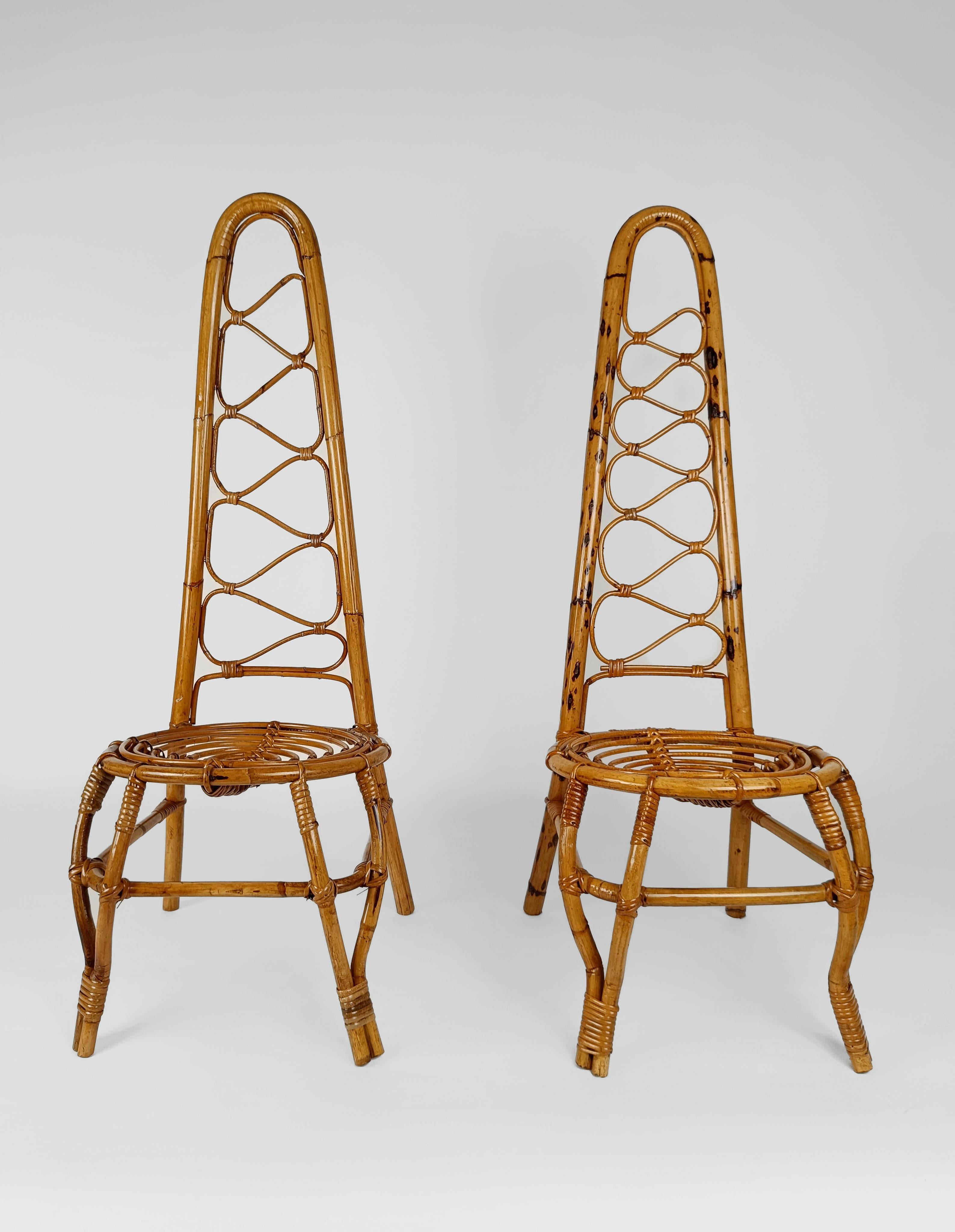 Italian Rattan and Bamboo High Back Chair attributable to Vittorio Bonacina 1960 12