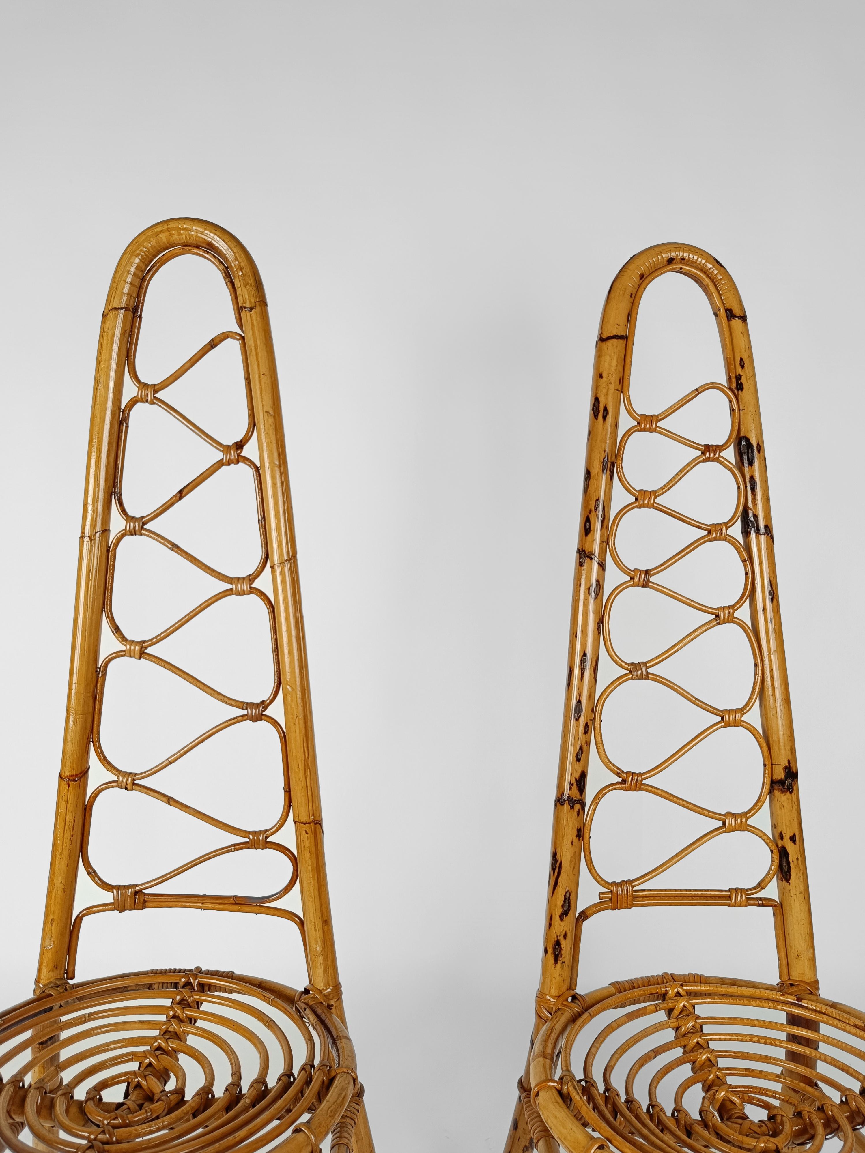 Italian Rattan and Bamboo High Back Chair attributable to Vittorio Bonacina 1960 13