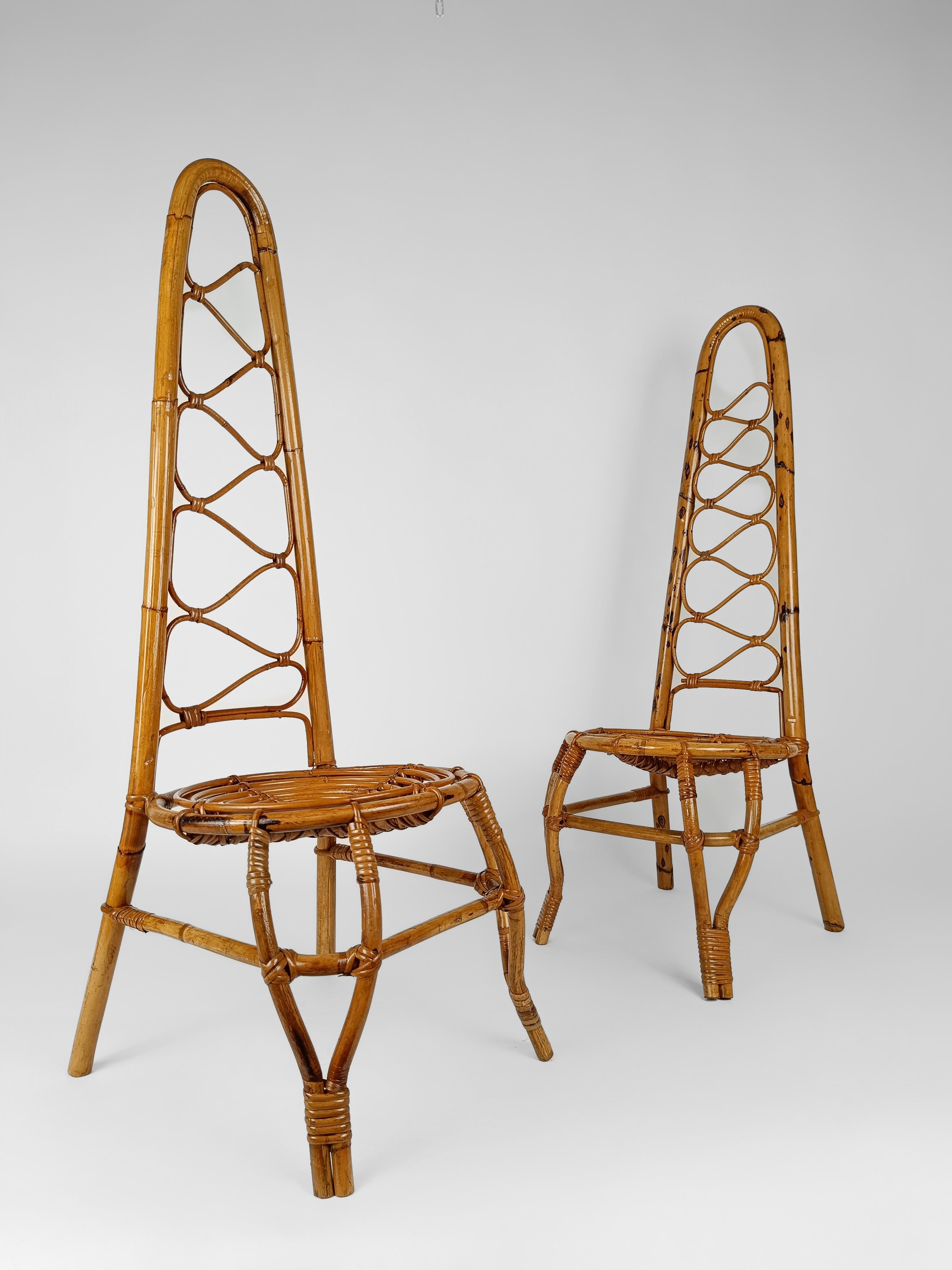 Italian Rattan and Bamboo High Back Chair attributable to Vittorio Bonacina 1960 15