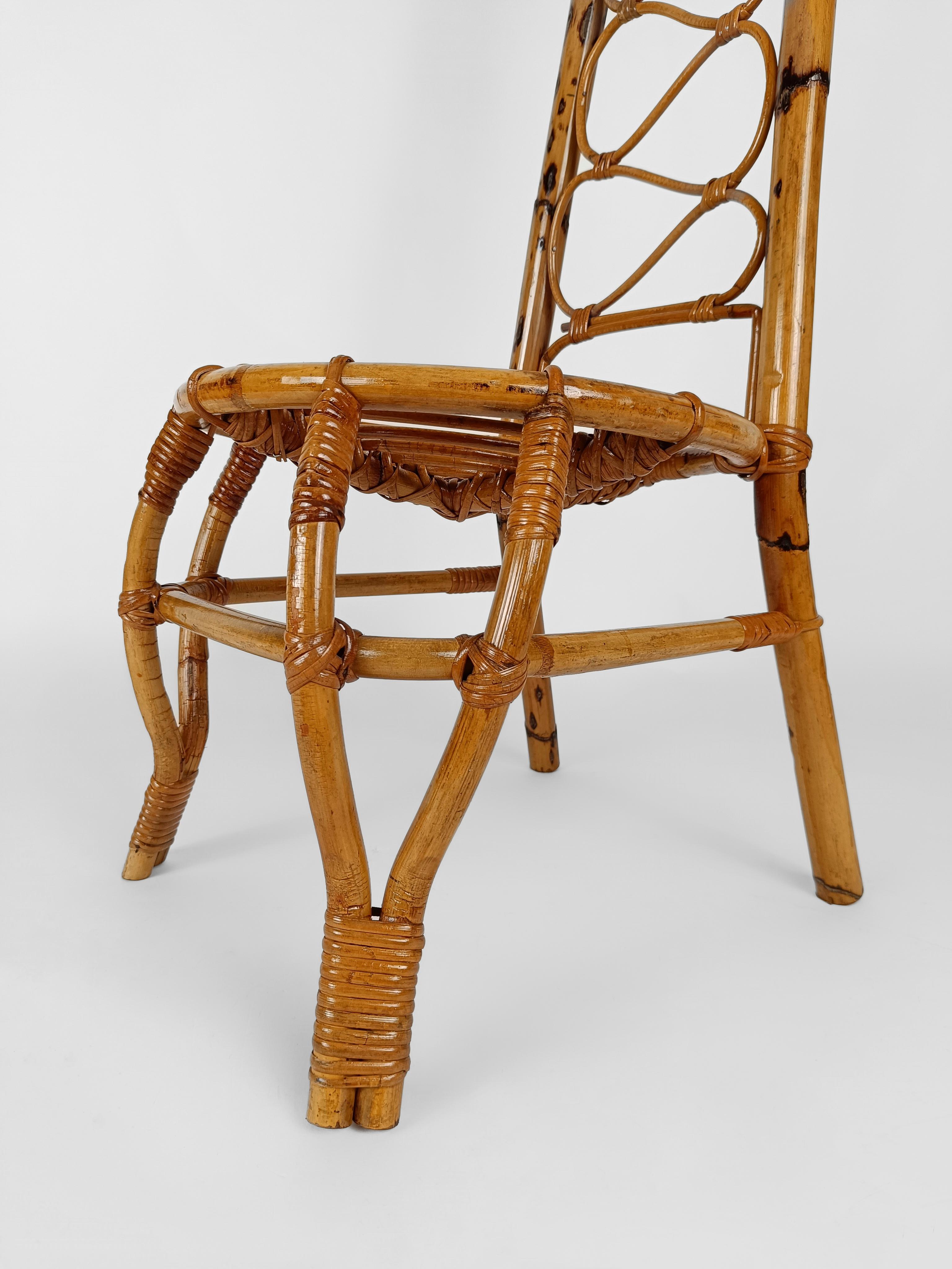 20th Century Italian Rattan and Bamboo High Back Chair attributable to Vittorio Bonacina 1960