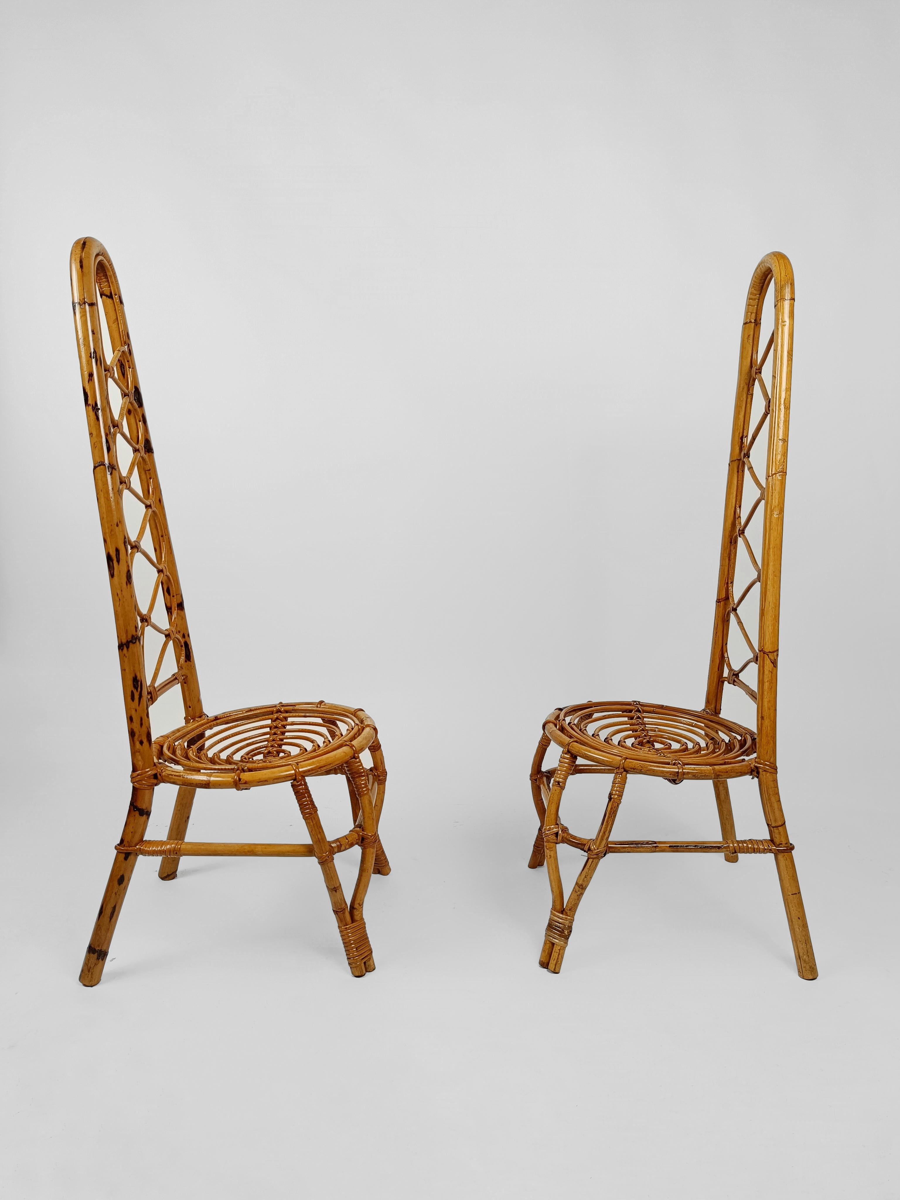 Italian Rattan and Bamboo High Back Chair attributable to Vittorio Bonacina 1960 2