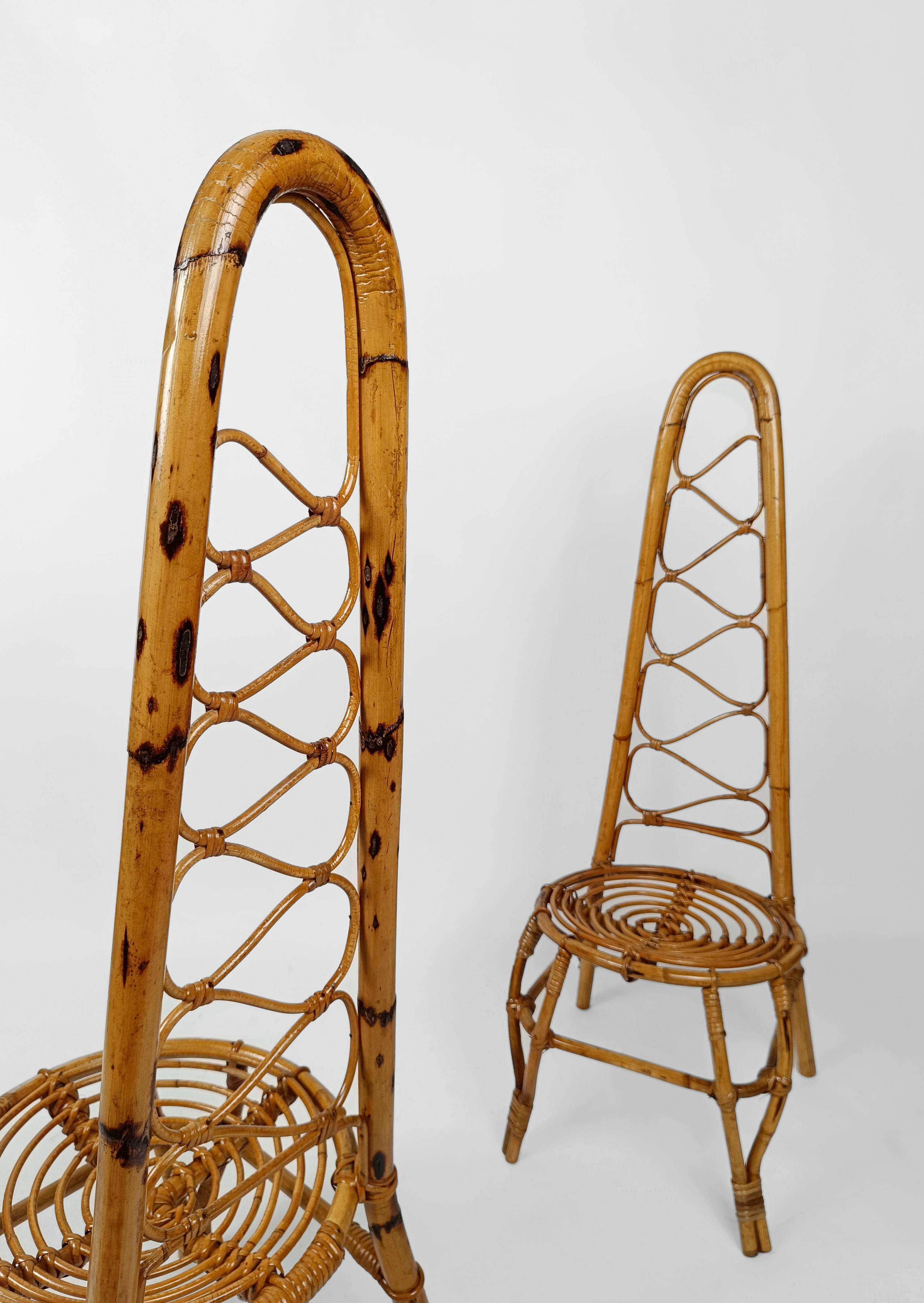 Italian Rattan and Bamboo High Back Chair attributable to Vittorio Bonacina 1960 3
