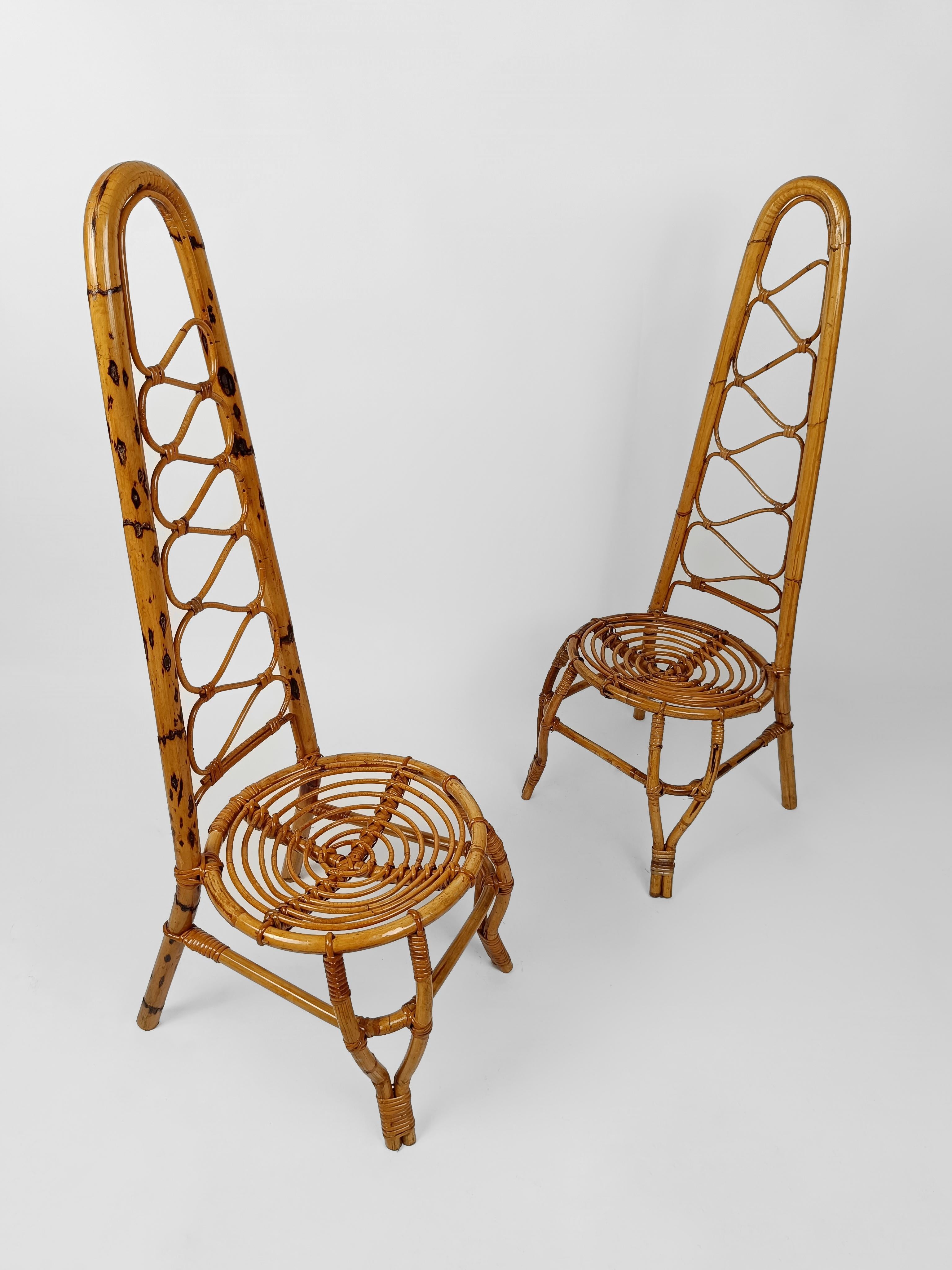Italian Rattan and Bamboo High Back Chair attributable to Vittorio Bonacina 1960 4
