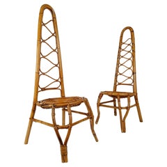 Vintage Italian Rattan and Bamboo High Back Chair attributable to Vittorio Bonacina 1960