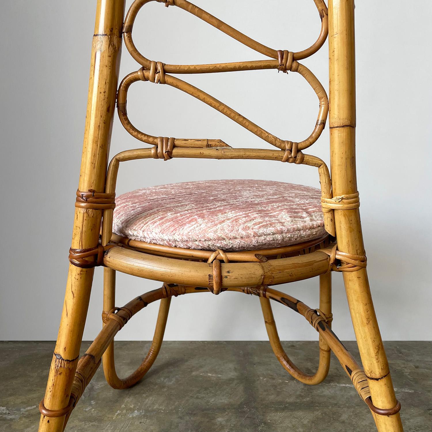 Mid-20th Century Italian Rattan and Bamboo High Back Chair
