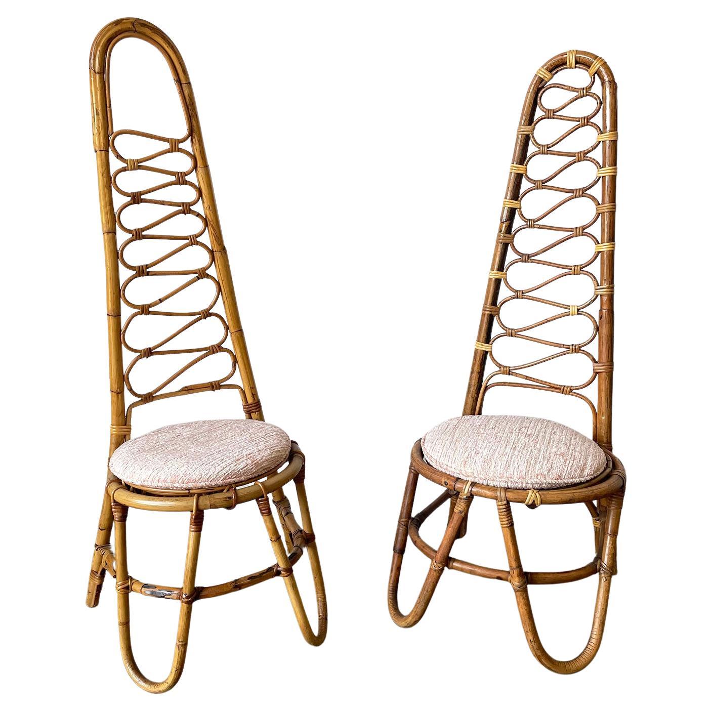 Italian Rattan and Bamboo High Back Chair