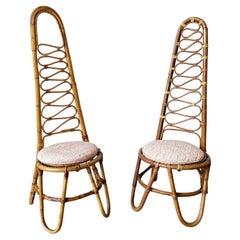 Retro Italian Rattan and Bamboo High Back Chair