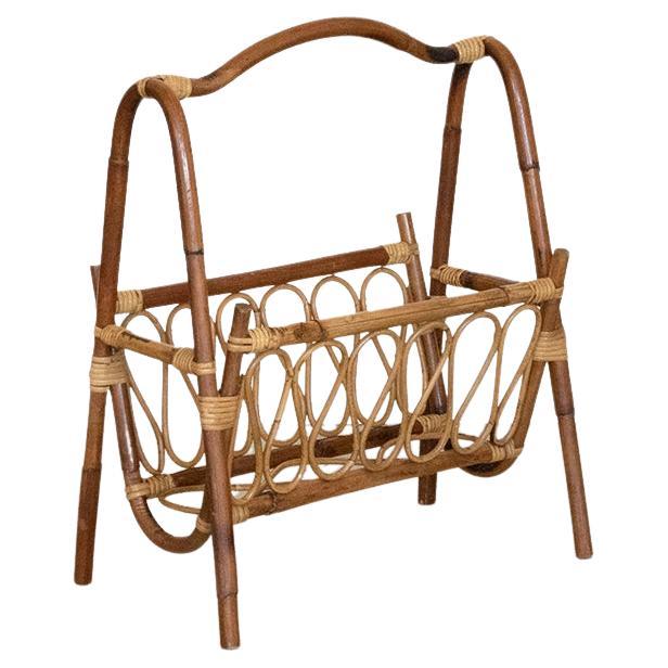 English 1880s Freestanding Bamboo and Rattan Hat Rack with Mirror and Tiles For Sale at 1stDibs