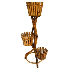 Vintage Italian Rattan and Bamboo Plant Stand