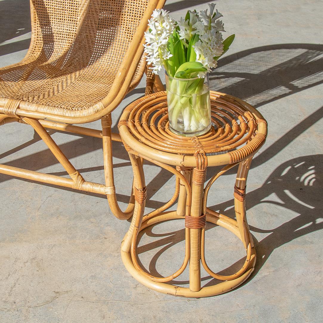 Italian Rattan and Bamboo Stool For Sale at 1stDibs