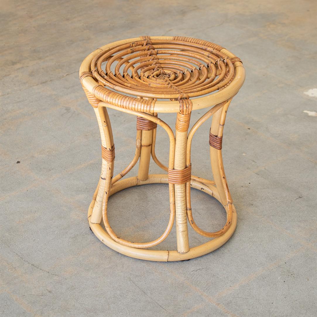 Italian Rattan and Bamboo Stool For Sale at 1stDibs