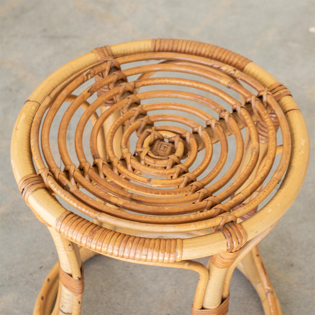 Italian Rattan and Bamboo Stool For Sale at 1stDibs
