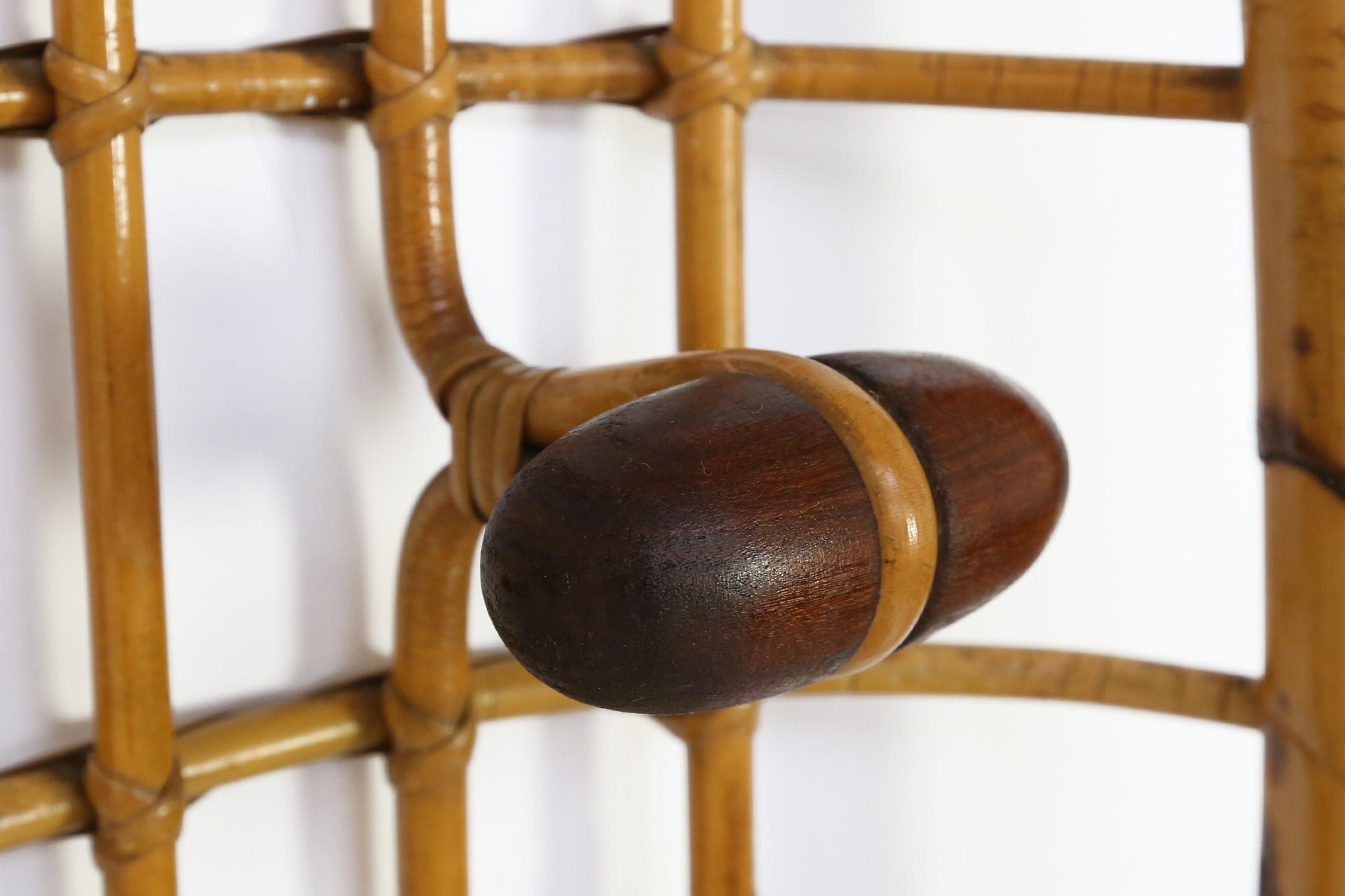 Italian Rattan and Bamboo Wall Hanging Coat Hanger by Olaf von Bohr, 1960s 2